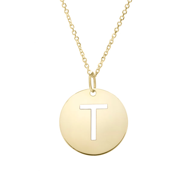 14K Gold Disc Initial T Necklace