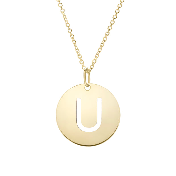 14K Gold Disc Initial U Necklace