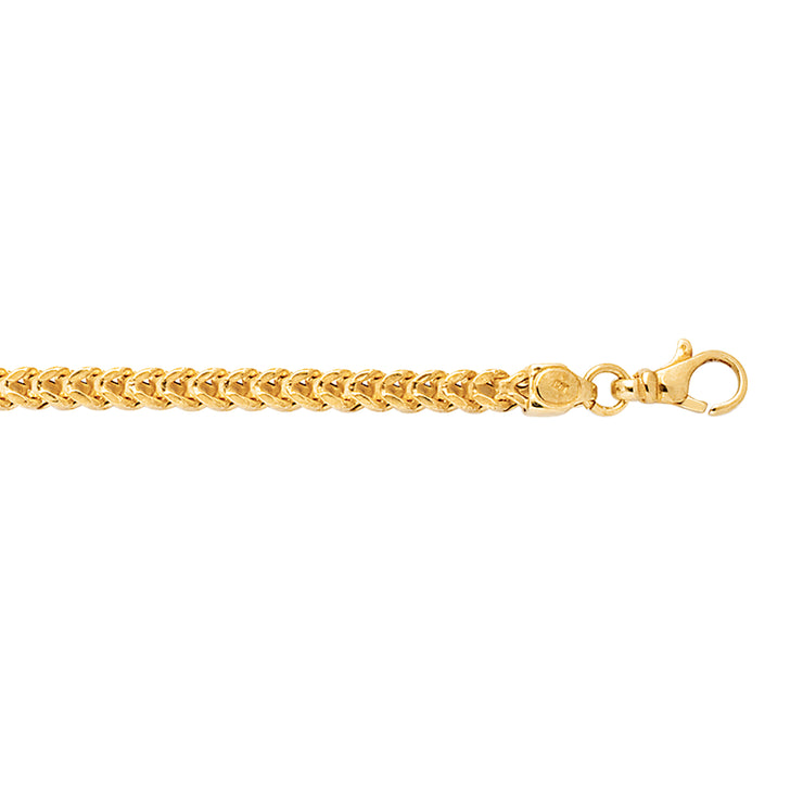 14K Gold 4.4mm 24"" Semi-Solid Square Franco Chain