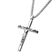 Stainless Steel CNC Set Genuine Black Sapphire Gem Jesus Christ Crucifix Cross Pendant