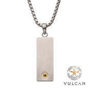 1.6mm Black Sapphire Gem on Matte Finish Steel Engravable Compact Dog Tag Vulcan Pendant