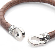 Light Tan Soft Python Snake Leather Bracelet with Hinged Polished Finish 925 Sterling Silver Clasp