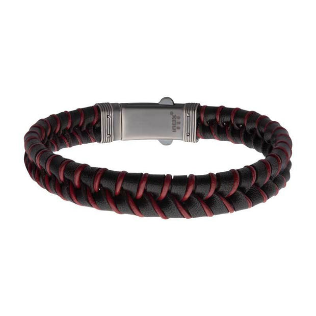 Brown & Red Braided Leather Bracelet with Dual Release 925 Sterling Silver Clasp