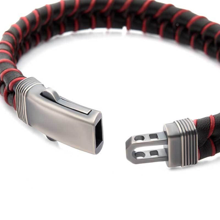 Brown & Red Braided Leather Bracelet with Dual Release 925 Sterling Silver Clasp