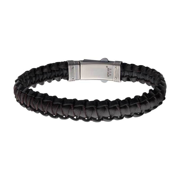 Black & Brown Braided Leather Bracelet with Dual Release 925 Sterling Silver Clasp