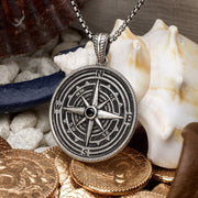 925 Sterling Silver Magellan Compass Pendant with Faceted Black Spinel