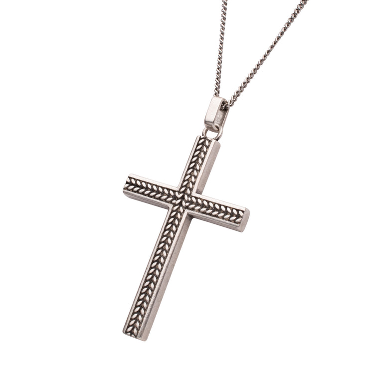 925 Sterling Silver Chevron Cross Pendant with Antiqued Finish Box Chain