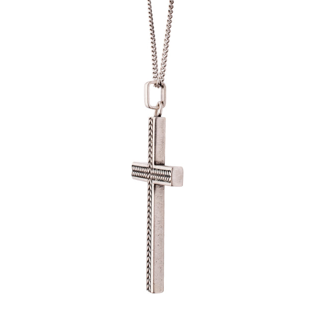 925 Sterling Silver Chevron Cross Pendant with Antiqued Finish Box Chain