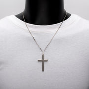 925 Sterling Silver Chevron Cross Pendant with Antiqued Finish Box Chain