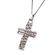 925 Sterling Silver Hammered Cross Pendant with Antiqued Finish Box Chain