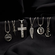 925 Silver Oxidized Anchor & Cross Duo Pendant with Chain