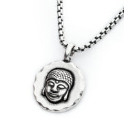 925 Silver Oxidized Buddha Head Pendant with Box Chain