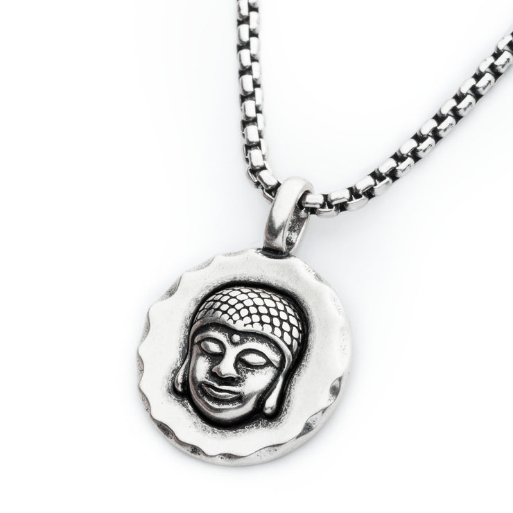 925 Silver Oxidized Buddha Head Pendant with Box Chain