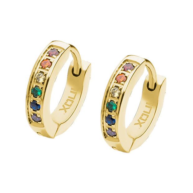 Prong Set Rainbow Round CZ Huggie Earrings