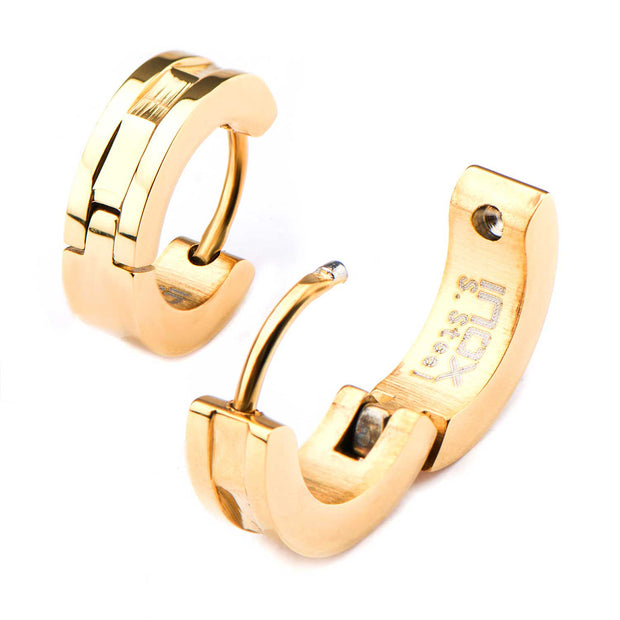 Stainless Steel Gold IP Huggies Earrings