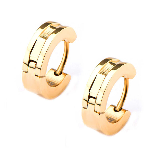 Stainless Steel Gold IP Huggies Earrings