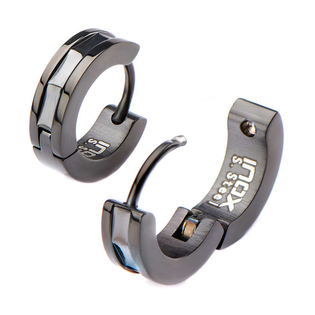 Stainless Steel Black IP Huggies Earrings