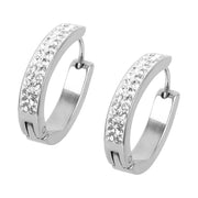 Pear Shape Huggies Earrings with Row of Pave Set CZ Stones