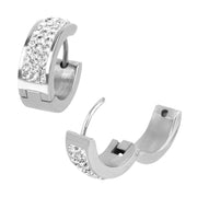 Multiple CZ Stones in Steel Huggies Earrings