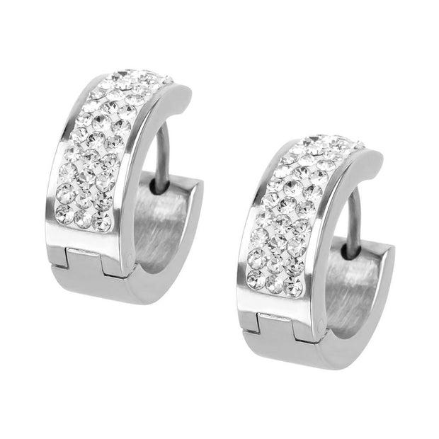 Multiple CZ Stones in Steel Huggies Earrings