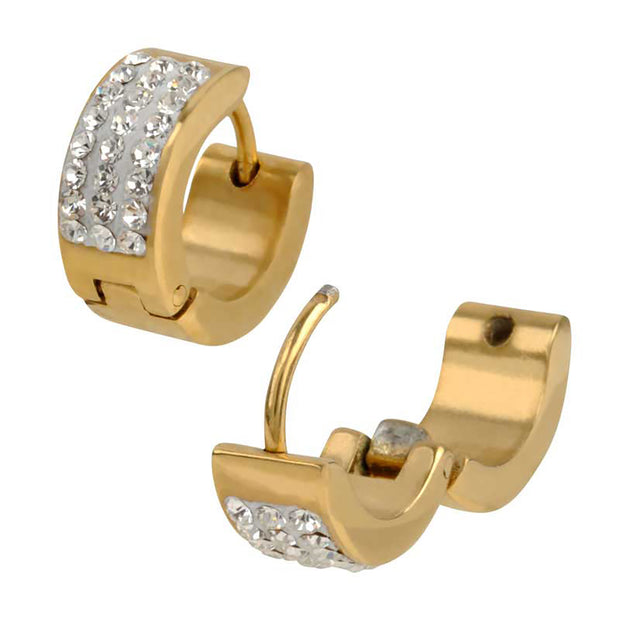 Clear Pave Set CZ Stones in Gold IP Huggies Earrings