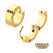 18Kt Gold IP Steel Matte Finish Huggie Earrings with Geniune Black Sapphire