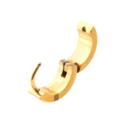 18Kt Gold IP Steel Matte Finish Huggie Earrings with Geniune Black Sapphire