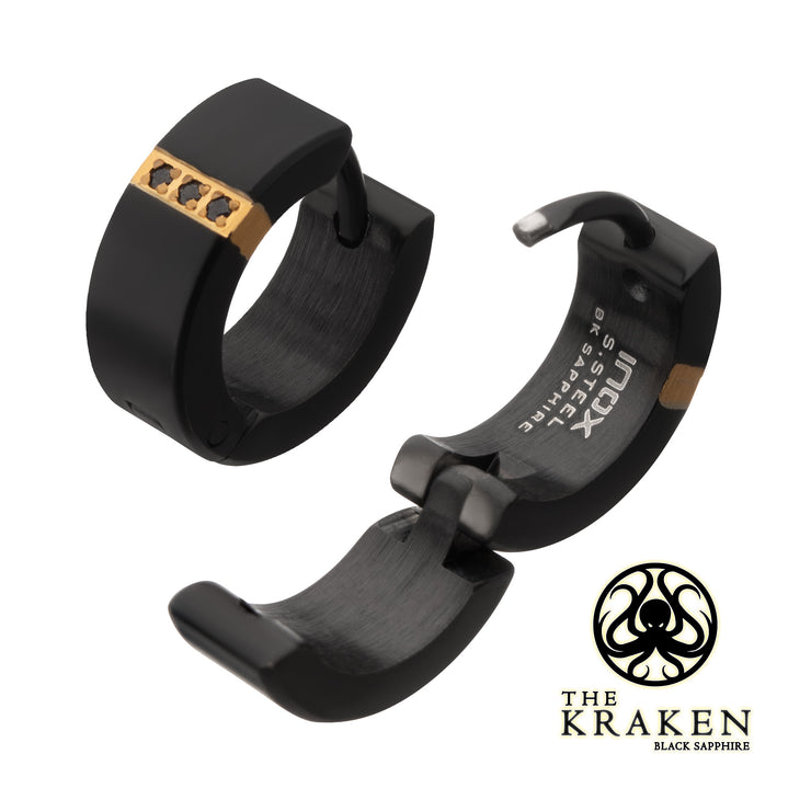 Black IP Steel Matte Finish Kraken Huggie Earrings with 1mm Geniune Black Sapphire Gem