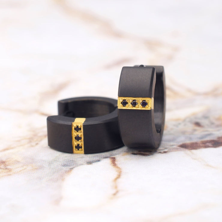 Black IP Steel Matte Finish Kraken Huggie Earrings with 1mm Geniune Black Sapphire Gem