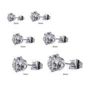 Prong Set Clear CZ Steel Stud Earrings (Unisex)