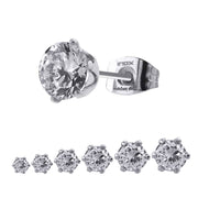 Prong Set Clear CZ Steel Stud Earrings (Unisex)