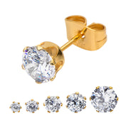 Gold IP Steel with Clear CZ Stud Earrings (Unisex)