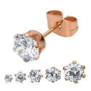 Rose Gold IP Steel with Clear CZ Stud Earrings (Unisex)