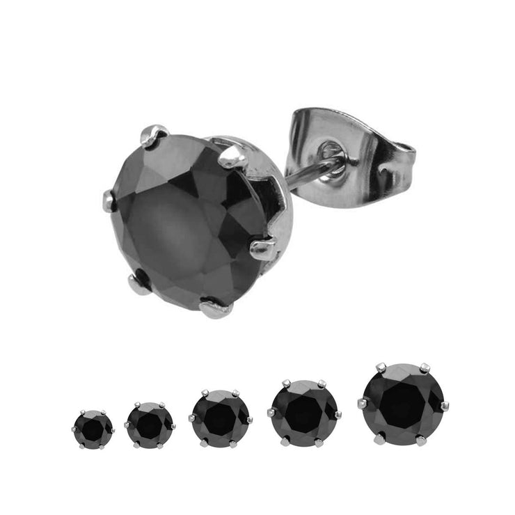 Prong Set Black CZ Stud Earrings (Unisex)