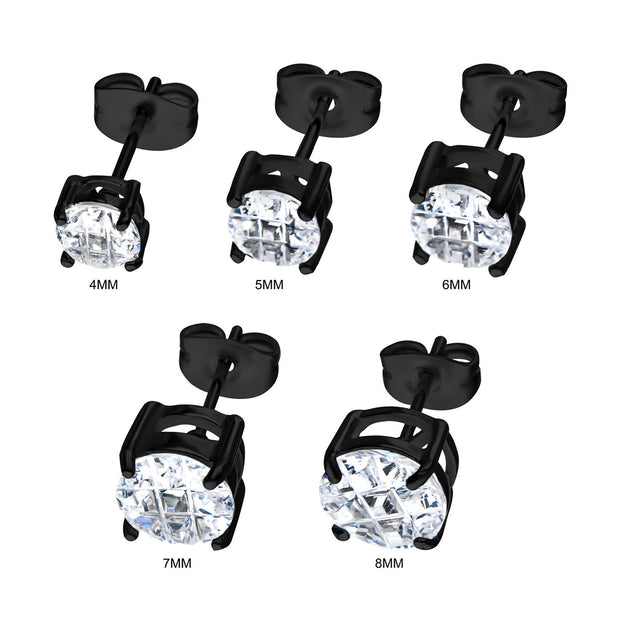 Stainless Steel & Black IP with Hashtag CZ Round Cut Stud Earrings