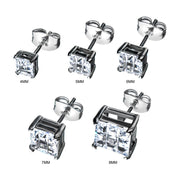 Stainless Steel with Hashtag CZ Square Cut Stud Earrings