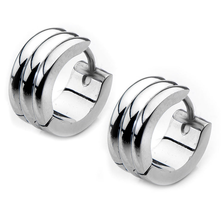 Three Bars Polished Huggies Earrings