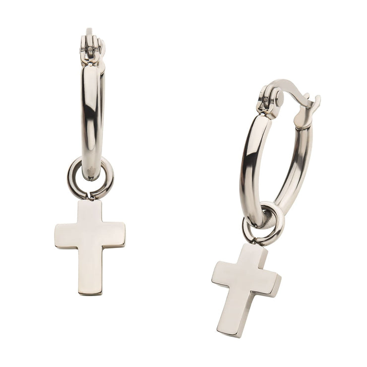 Stainless Steel Hoop with Cross Dangle Earrings