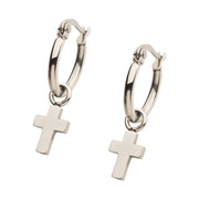 Stainless Steel Hoop with Cross Dangle Earrings