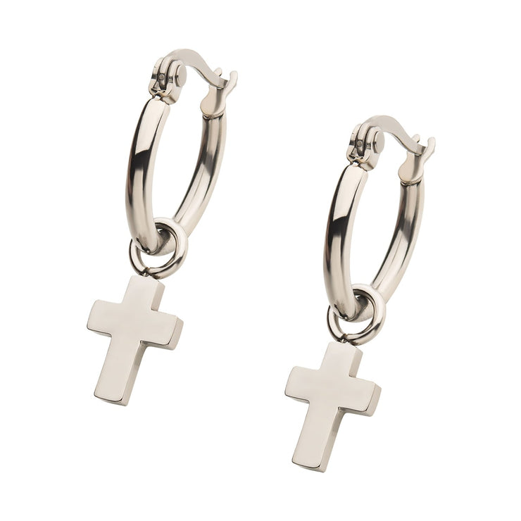 Stainless Steel Hoop with Cross Dangle Earrings