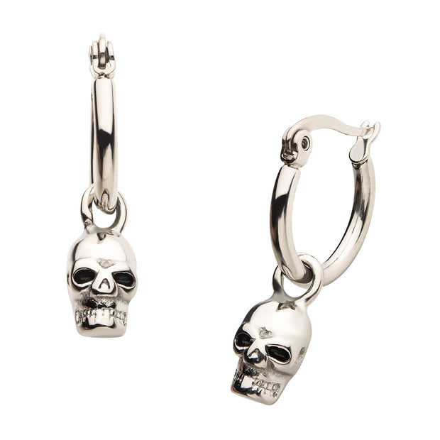 Stainless Steel Hoop with Skull Dangle Earrings