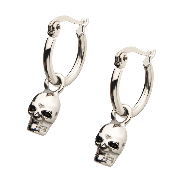 Stainless Steel Hoop with Skull Dangle Earrings