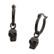 Matte Black IP Hoop with Skull Dangle Earrings