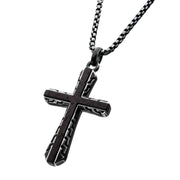 Antique Gun Metal Sepulchre Genuine Ebony Wood Inlayed Cross Pendant