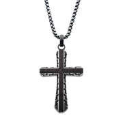 Antique Gun Metal Sepulchre Genuine Ebony Wood Inlayed Cross Pendant