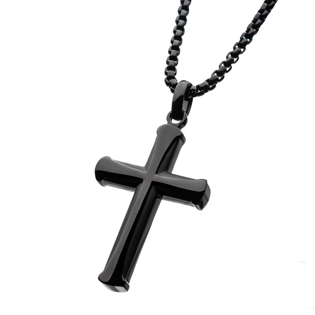 Stainless Steel Black IP Apostle Cross Pendant with Chain