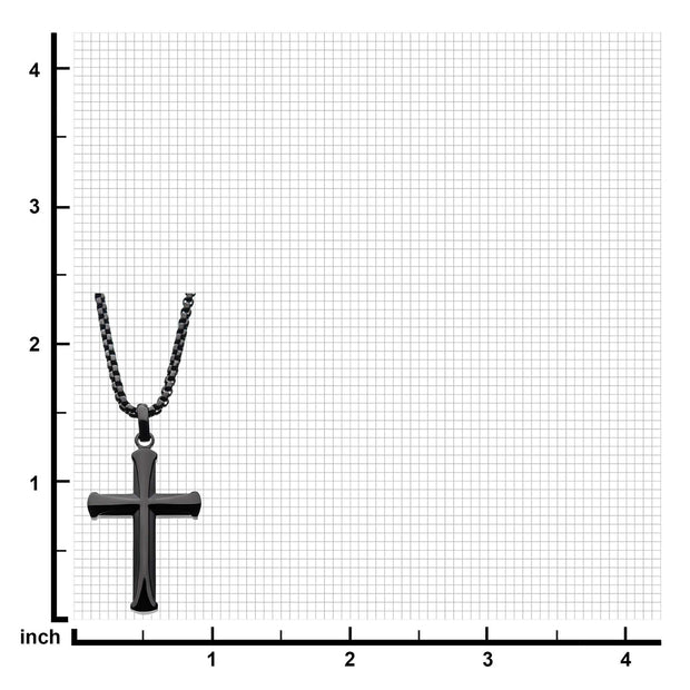 Stainless Steel Black IP Apostle Cross Pendant with Chain