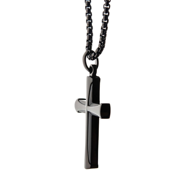 Stainless Steel Black IP Apostle Cross Pendant with Chain