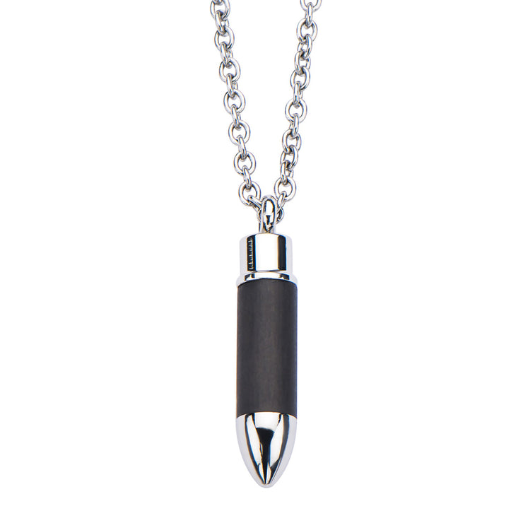 Stainless Steel & Carbon Graphite Bullet Pendant with Chain