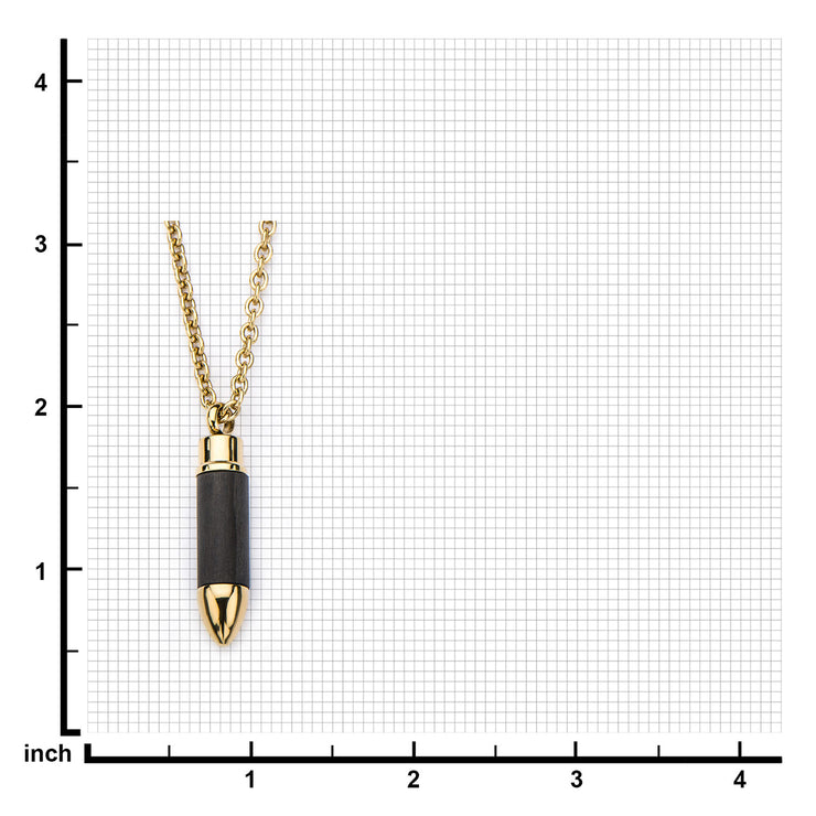 Stainless Steel Gold IP & Carbon Graphite Bullet Pendant with Chain